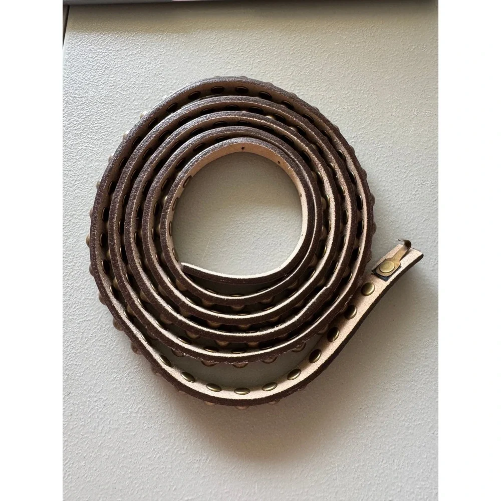 Brown Gold Metallic Brass Tone Round Studded Double Wrap Boho Belt Medium/ Large